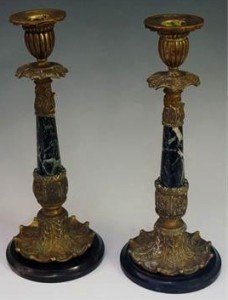 green marble table candlesticks