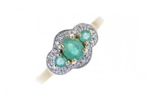 emerald three-stone ring