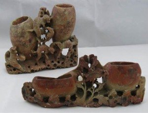 Oriental soapstone brush pots
