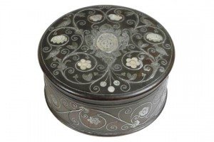 silver inlaid circular box