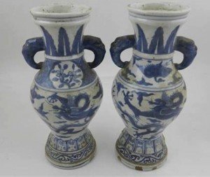 twin-handled baluster vases