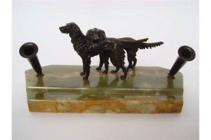 painted bronze of two setters