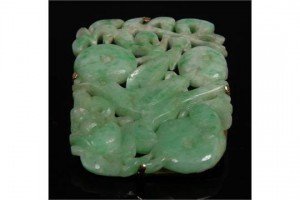 green and white jade tablet brooch