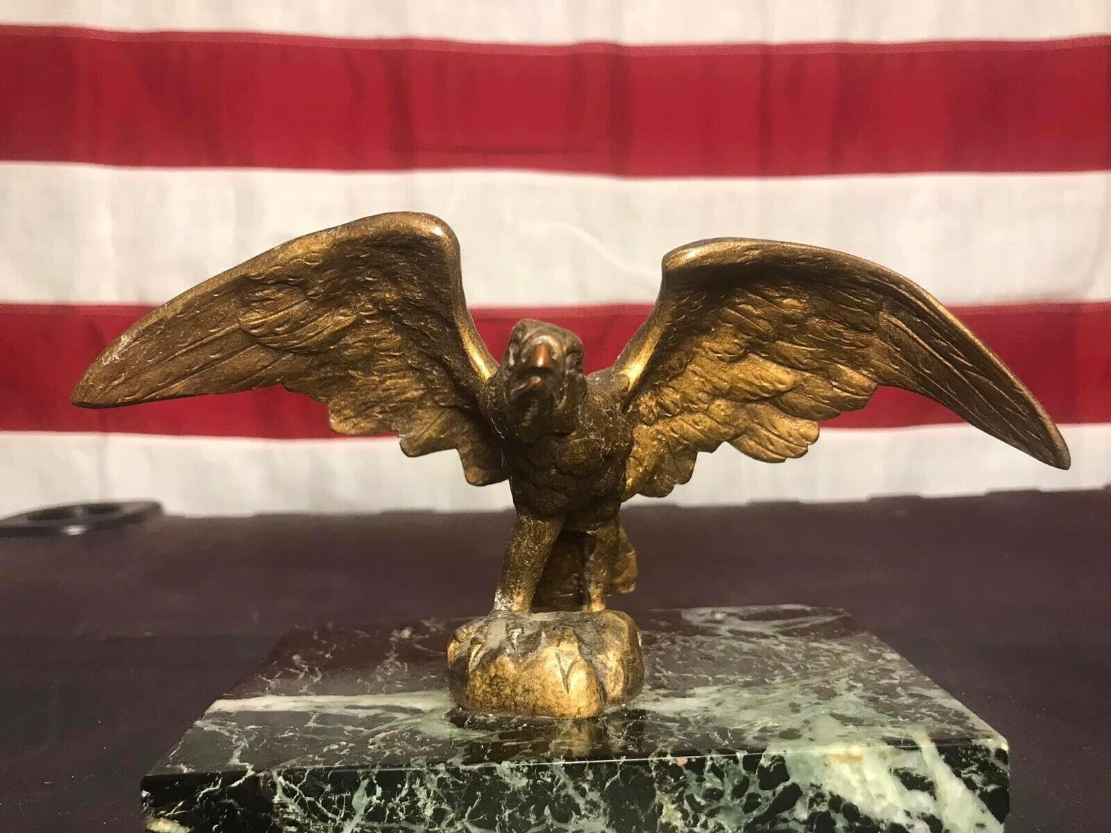 Antique French 19th century gilt bronze eagle with marble base
