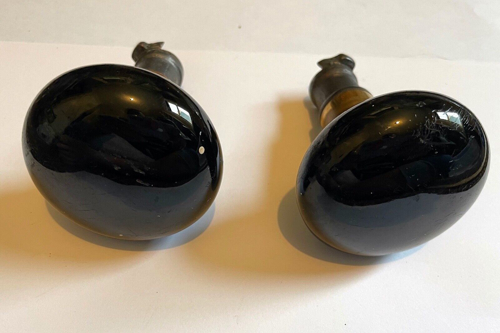 Antique black enamel and brass doorknob door knob sets (6 total knobs)