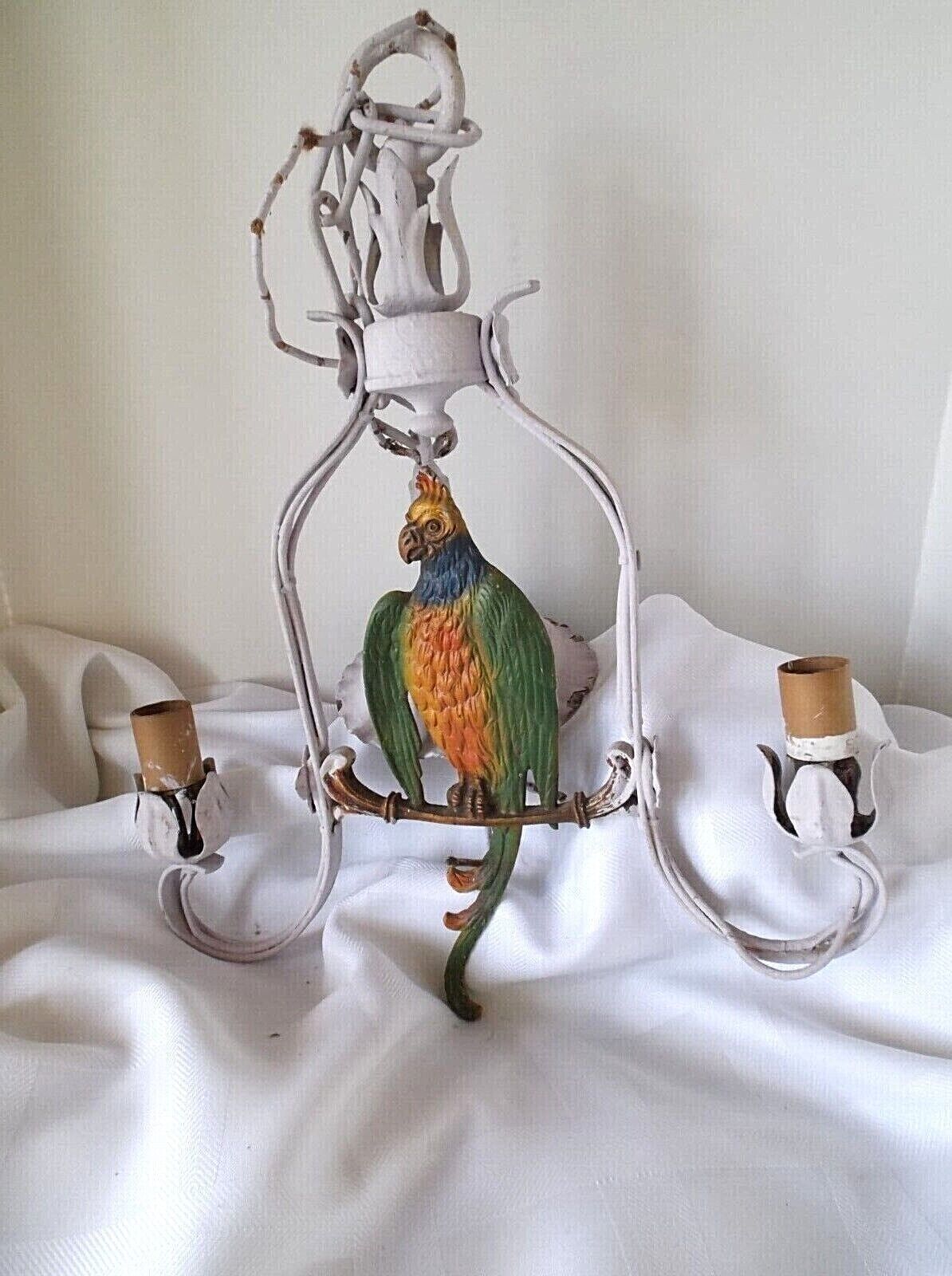 RARE Vintage CAST IRON PARROT Bird Hanging Pendant Ceiling Light Fixture
