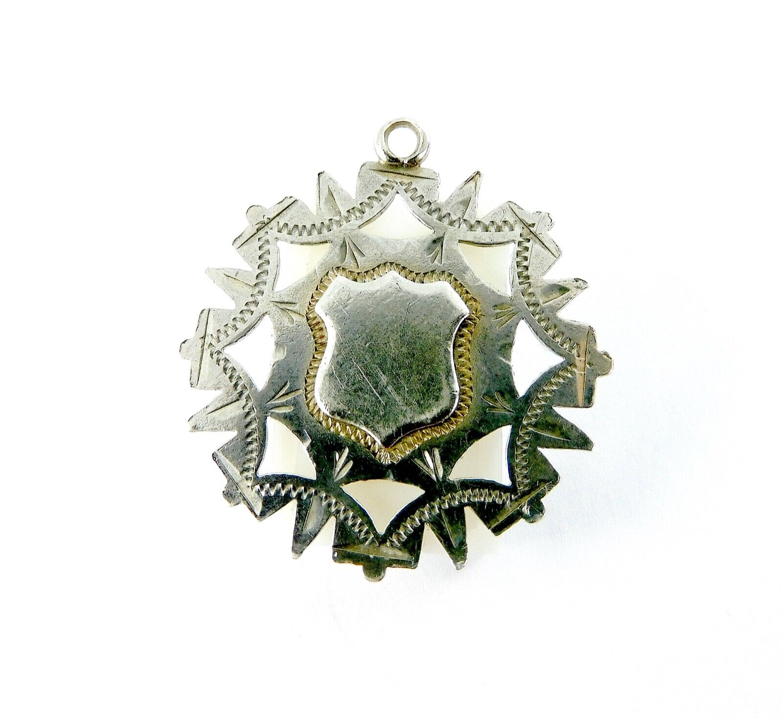 Antique VICTORIAN Ornate Pierced Silver FOB Or PENDANT Shield Cartouche