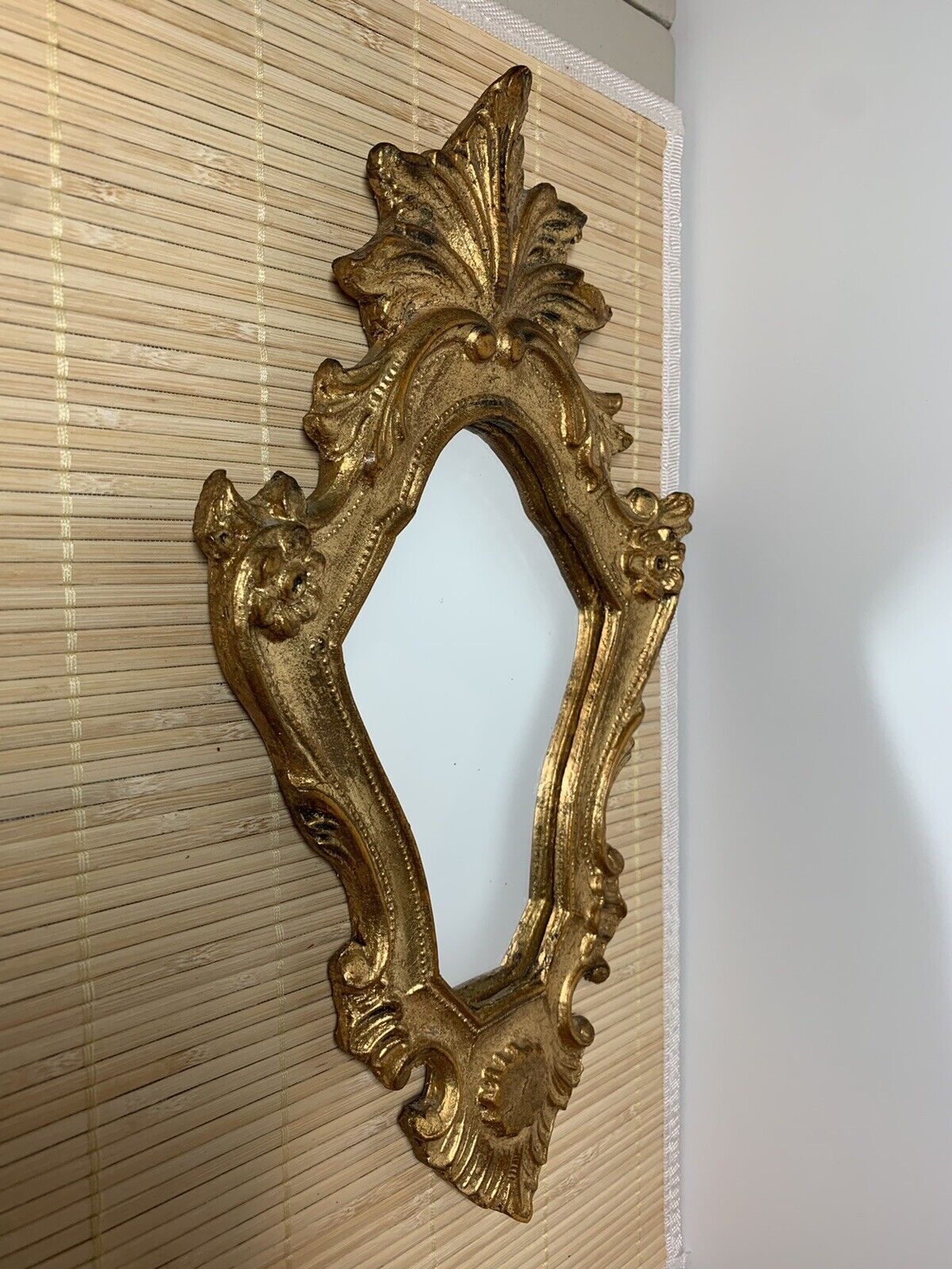 Vintage Italian Gilt Gold Leaf Rococo Picture Frame Mirror Hand Made Italy 13”
