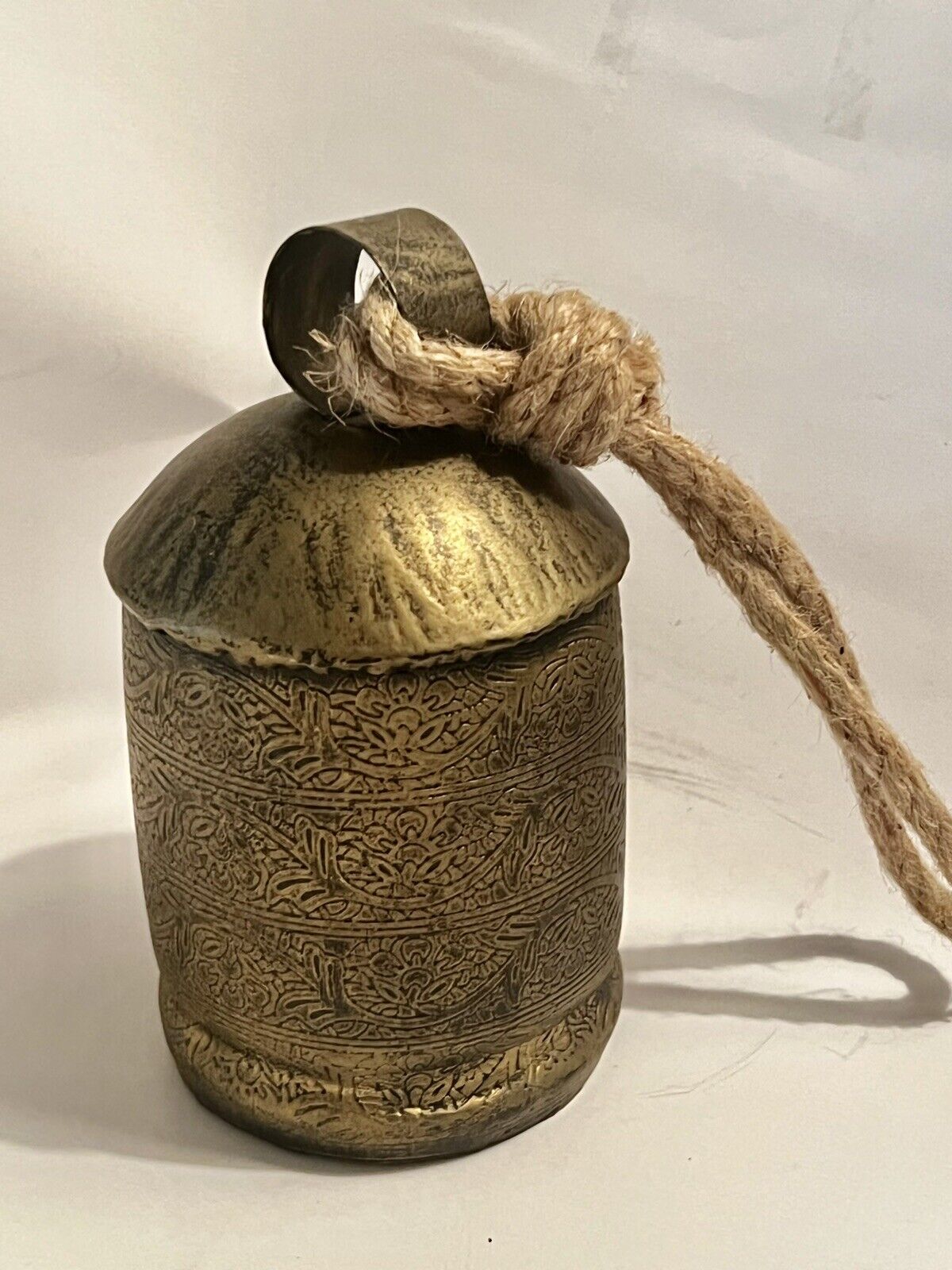 Antique Hand Forged Etched Brass Cow Bell Ceremonial Bell