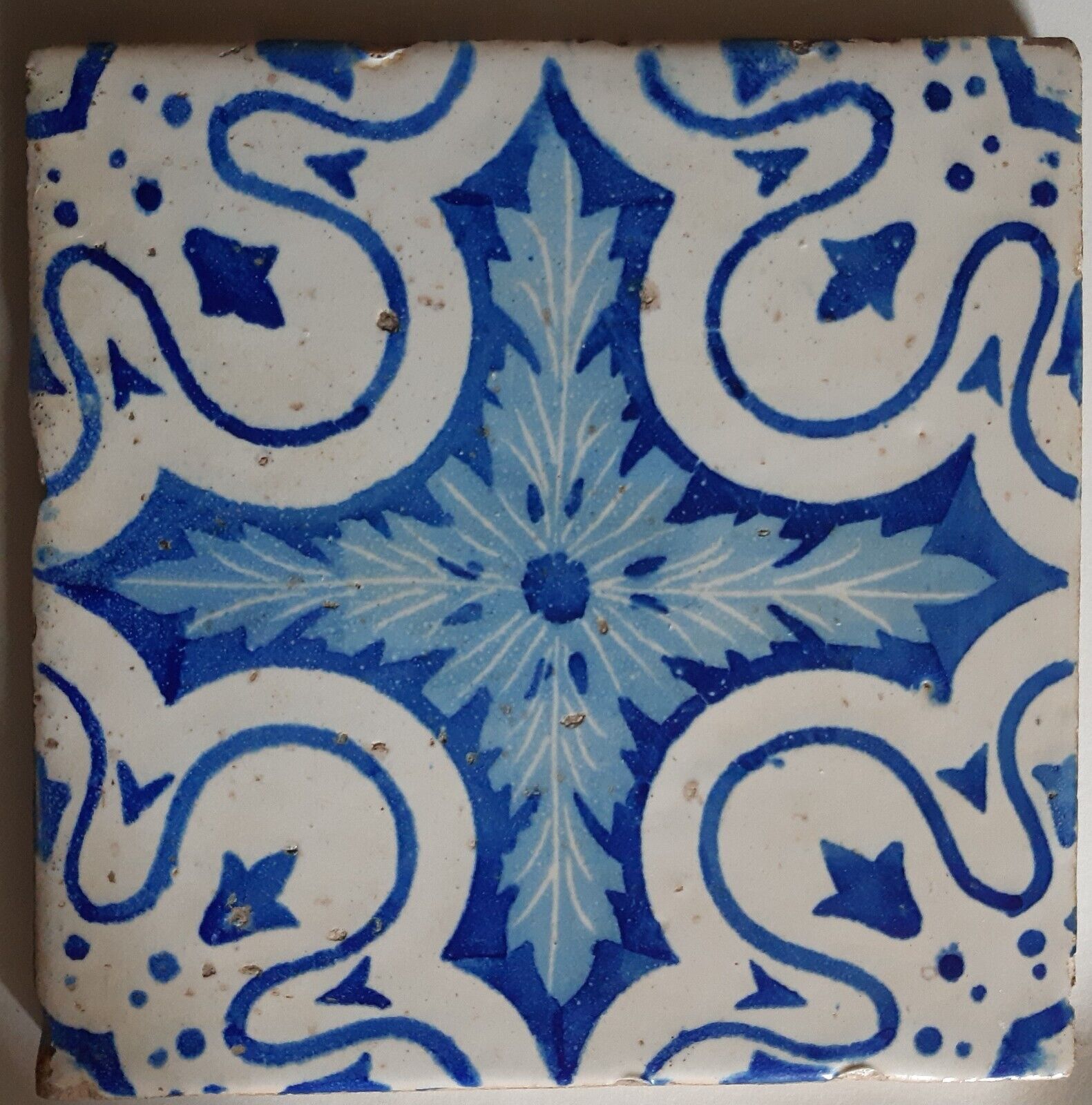 Tin Glazed Antique Azulejo Tile 20cm Square Spain Portugal 18th - 19th Century