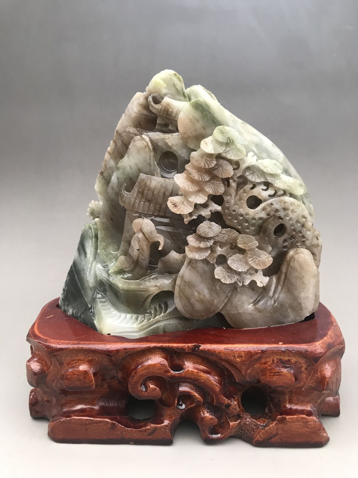 Chinese natural Hand carving DUSHAN Jade the elderly and pine tree statue D004