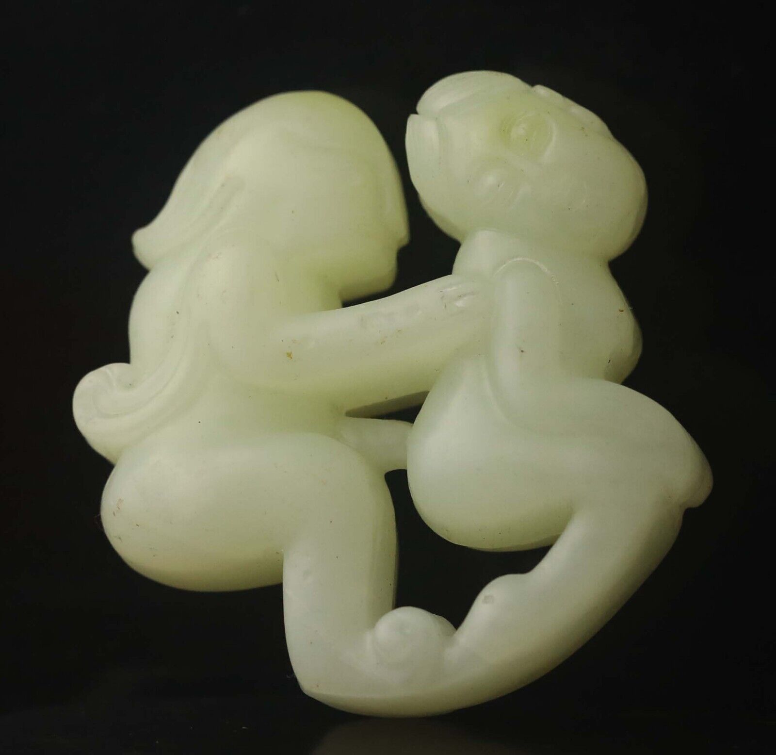 Old natural jade hand-carved statue of man and woman pendant
