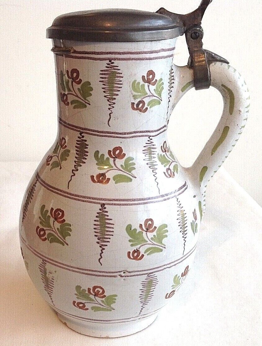 Antique German 18th Century Tin Glaze hand painted jug