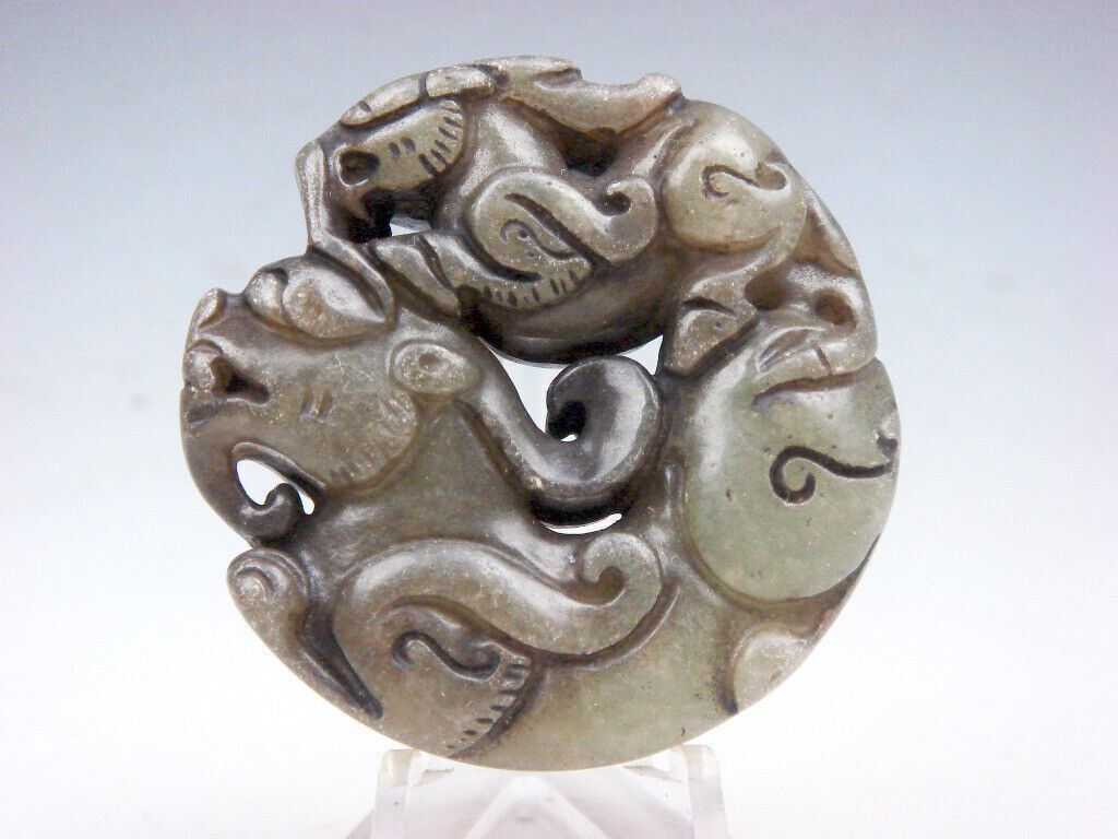 Old Nephrite Jade Stone Carved Pendant Baby Pi-Xiu On Monster Pi-Xiu #07212209