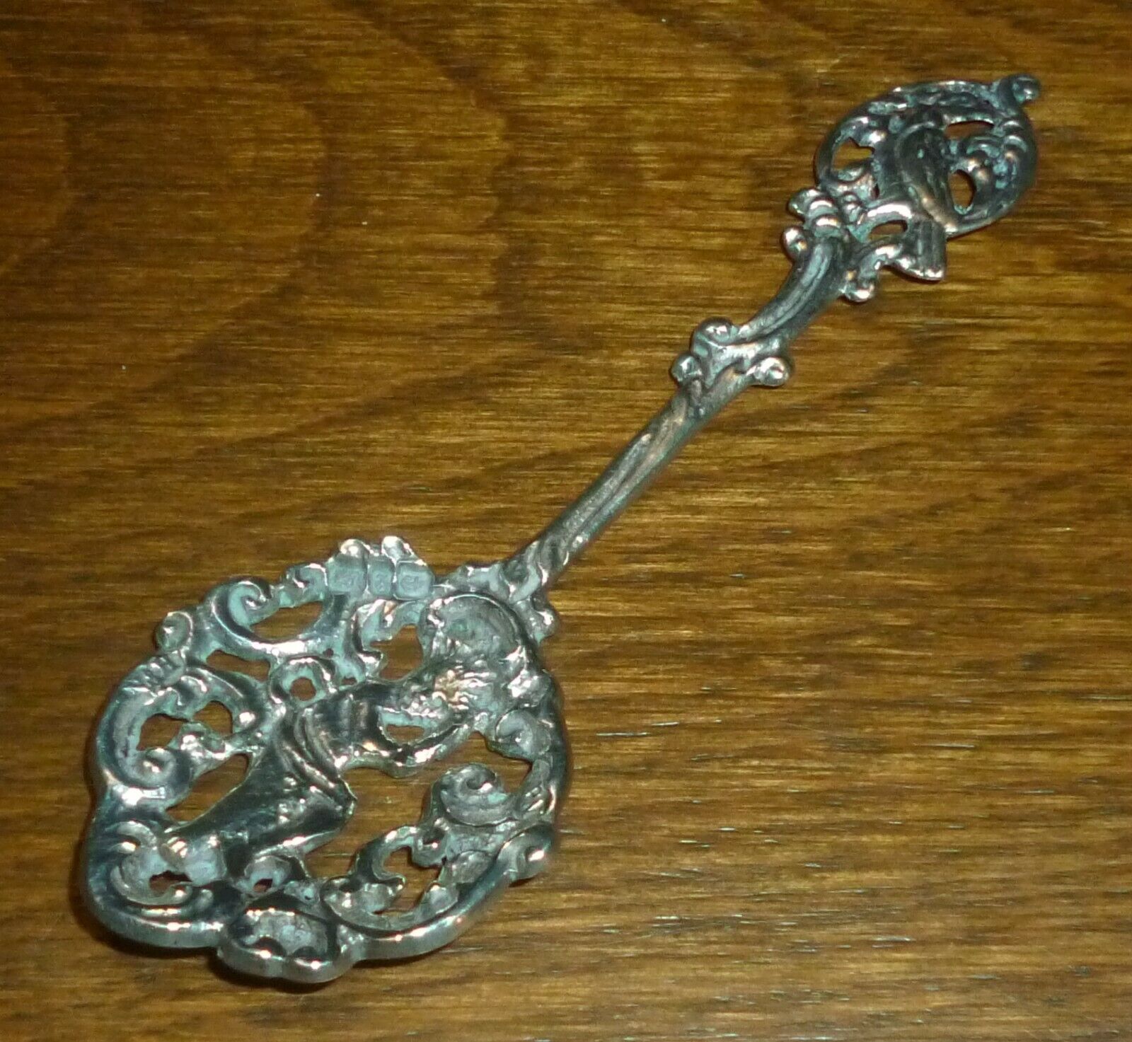 Antique Solid Silver Pierced Decorated Caddy Spoon by Nathan & Hayes, B'ham 1893