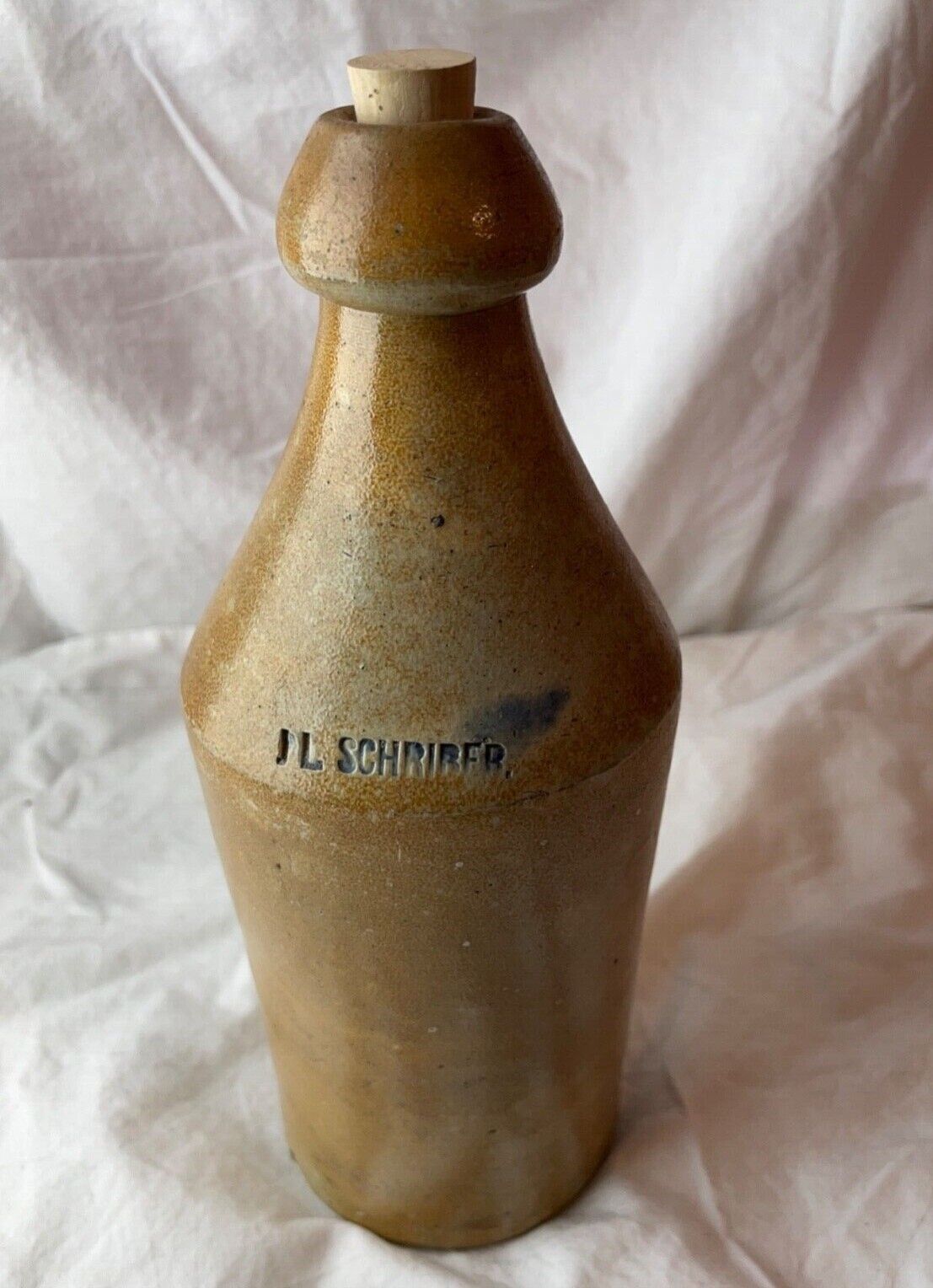 Civil war era bottle JL SCHRIBER Salt-Glazed Stoneware American beer whiskey