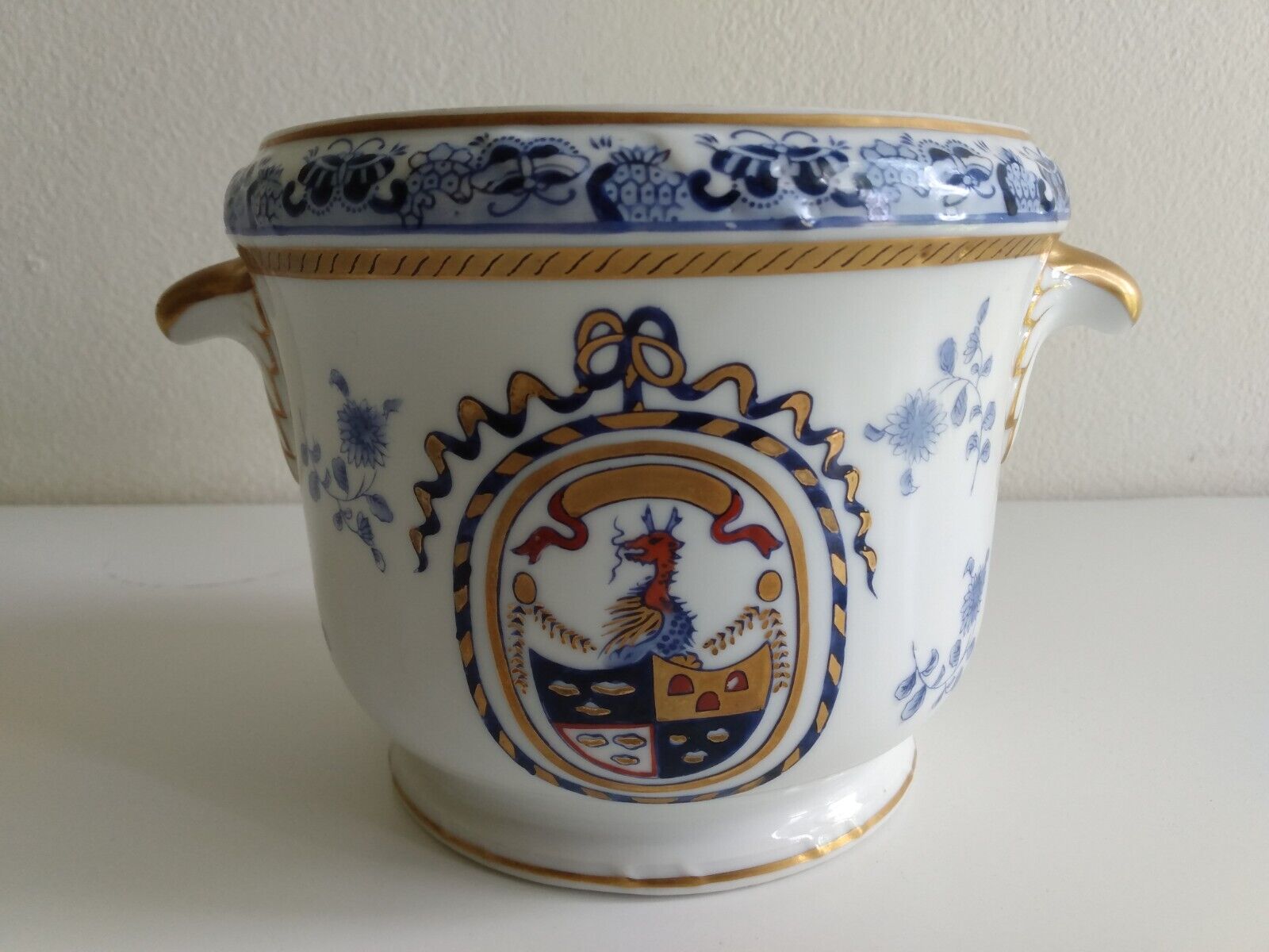 Vintage Dragon Chinese Export Porcelain Armorial Wine Bottle Cooler Hand Painted