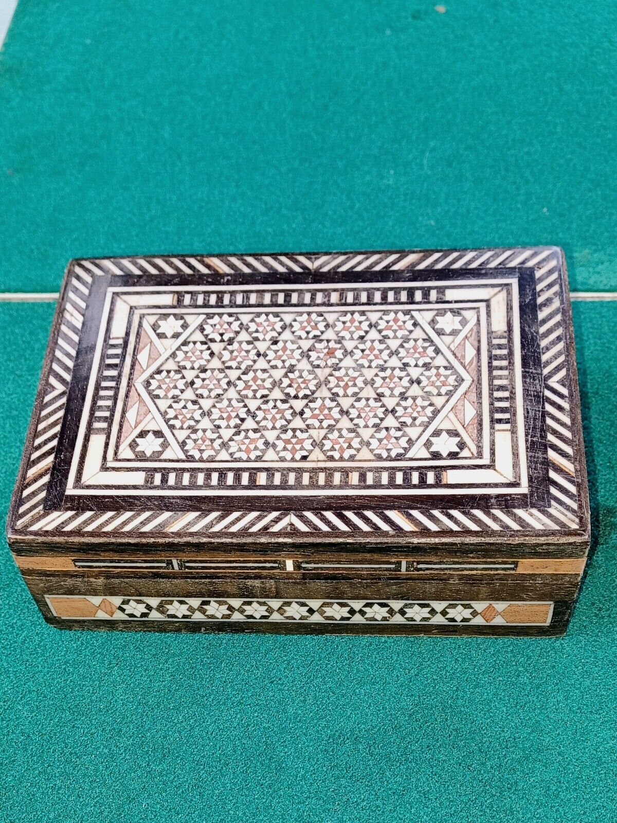 Vintage Wooden Box Wood Trinket Jewelry with Marquetry Inlay Parquetry
