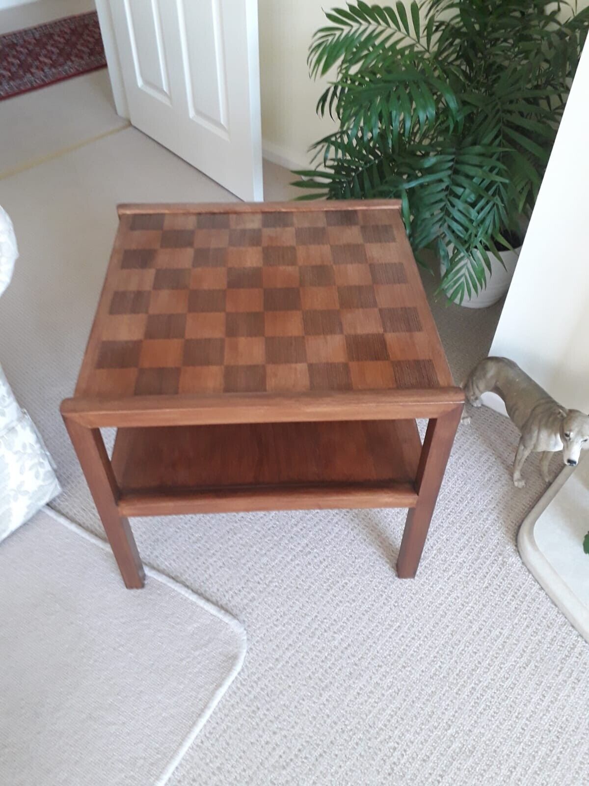 Vintage Parquetry Chessboard Teak Side Table Coffee Table by McIntosh - 1970s