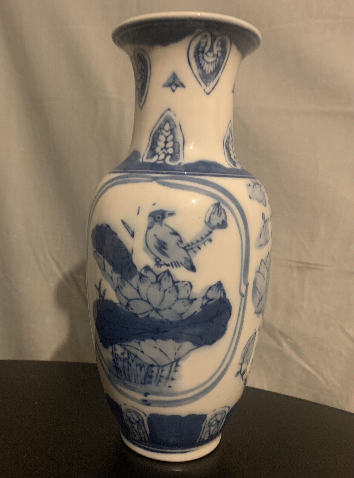 Chinese MCM, Export  Blue & White Porcelain Vase, 10” Tall