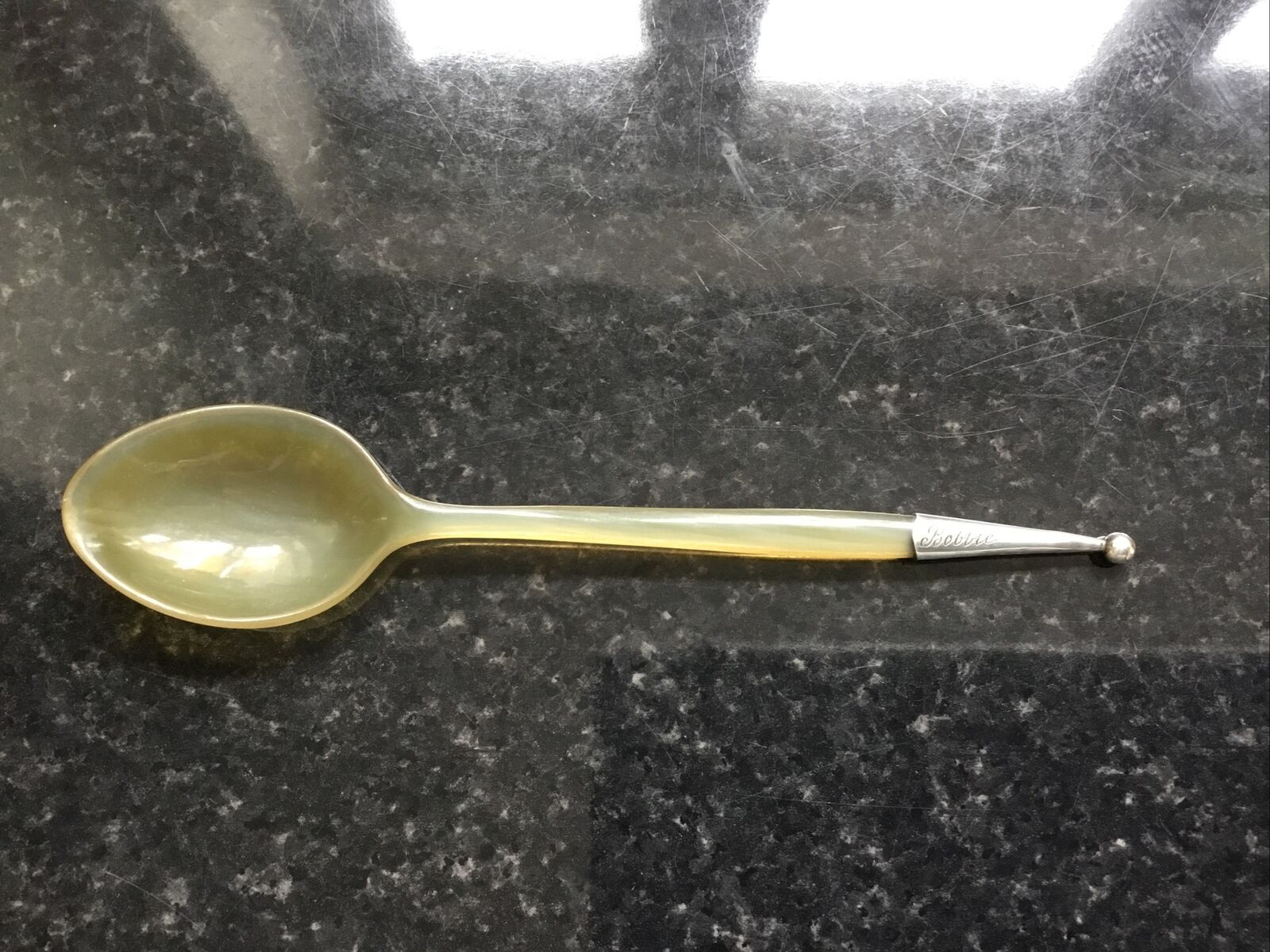 1907 Solid Silver Tipped Handle Bakelite/Celluloid Spoon Hallmark