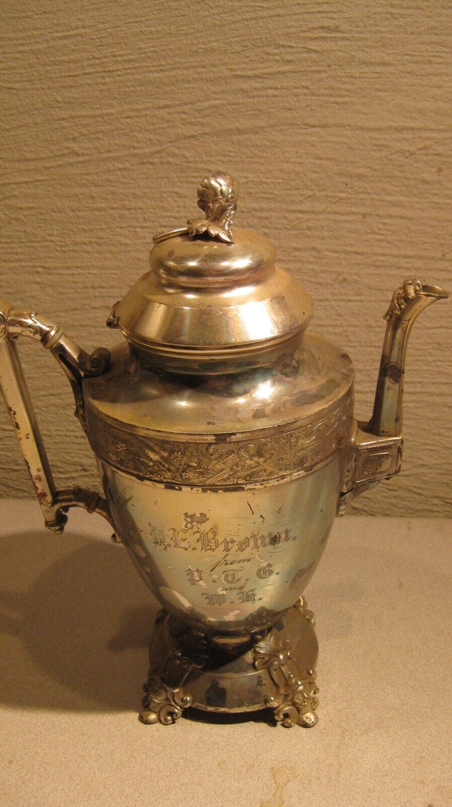 Exquisite Aesthetic Movement Silverplated Tea Pot~Simpson, Hall, Miller & Co