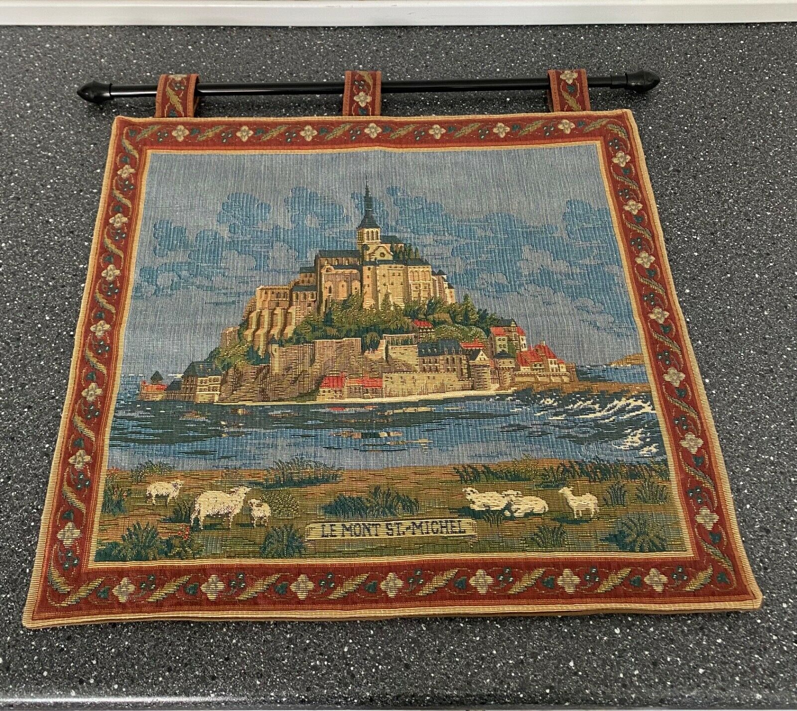 Vintage French Tapestry Wall Hanging Le Mont St Michel