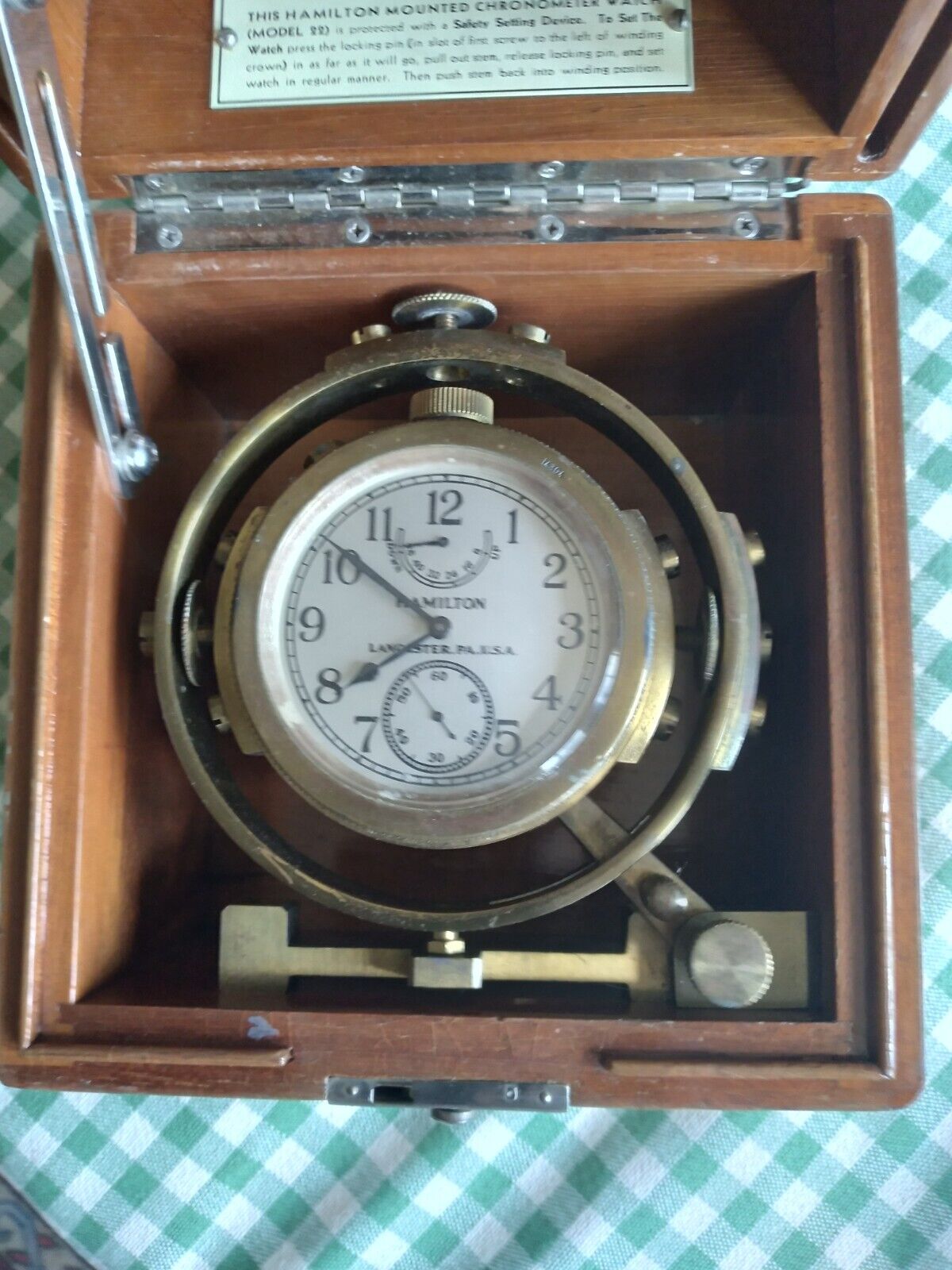 Rare Vintage Hamilton Watch Co. Model 22 Chronometer Watch w/ Wooden Case