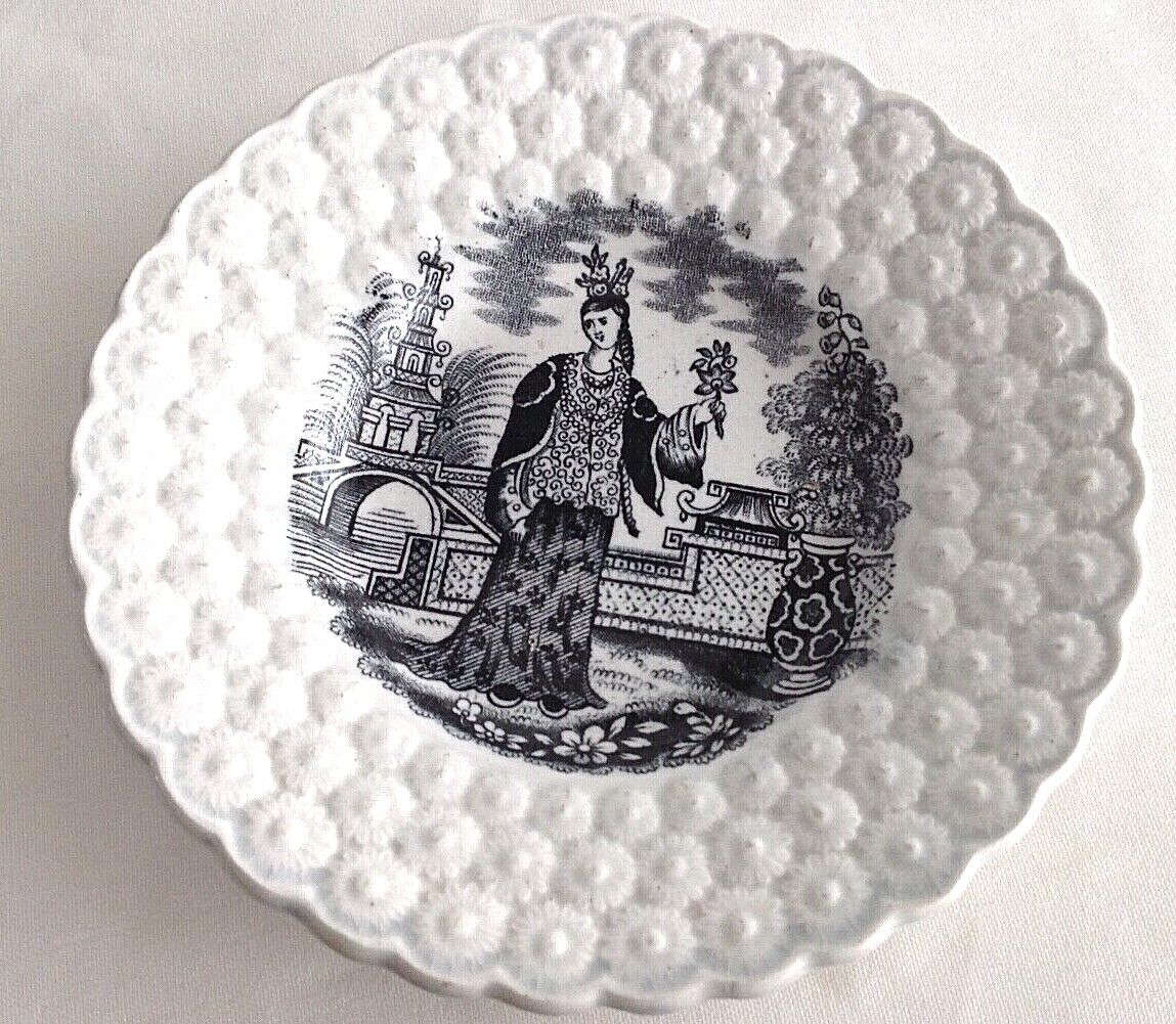 Antique transfer ware toddy plate mid Victorian Chinese scene Godwin 1850