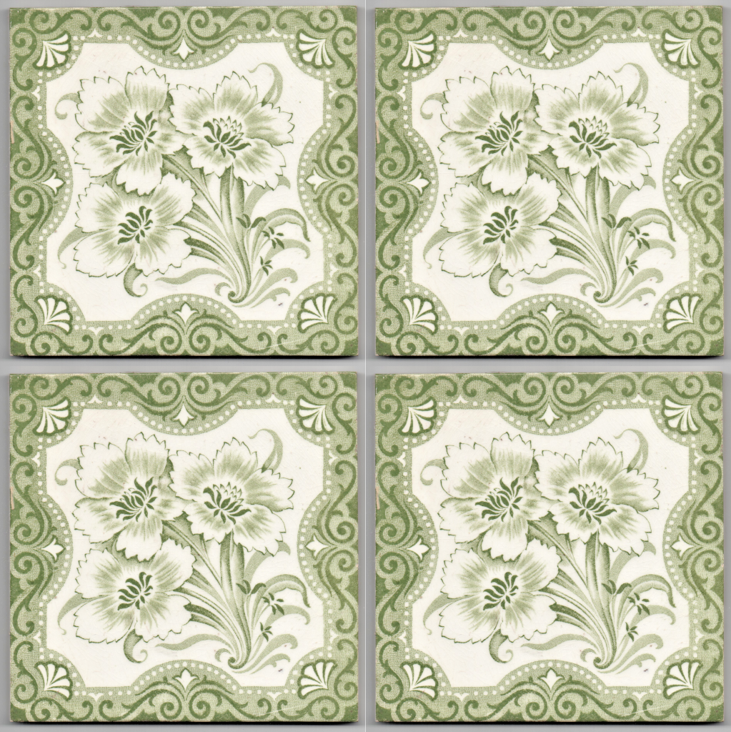 GrayGreen floral aesthetic style reclaimed antique tile setx4 Victorian original