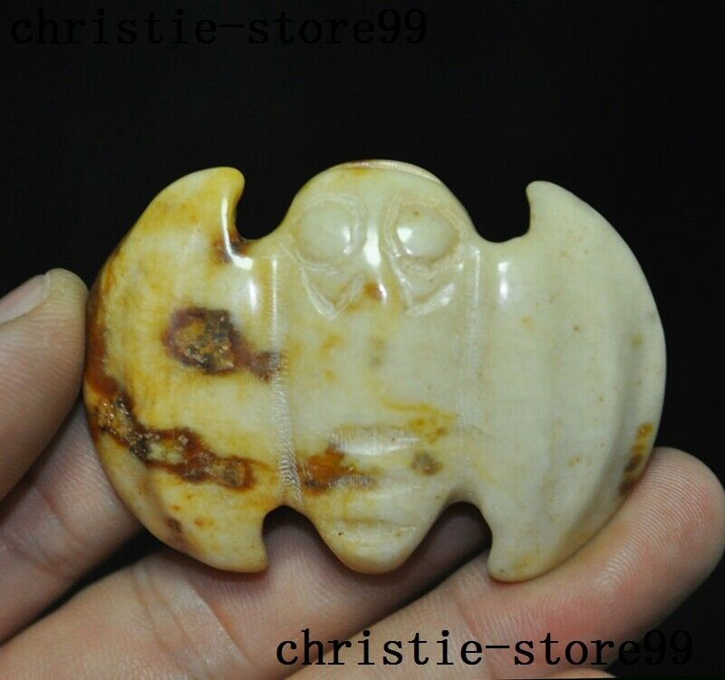 Chinese China Old jade carved Feng Shui animal wealth bat bird statue Pendant