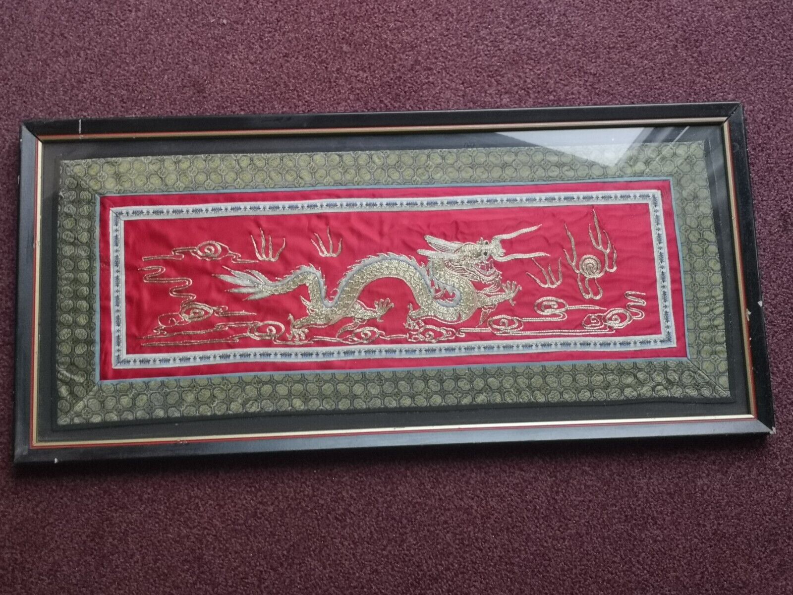 Pair Of Antique Silk Dragon Pictures