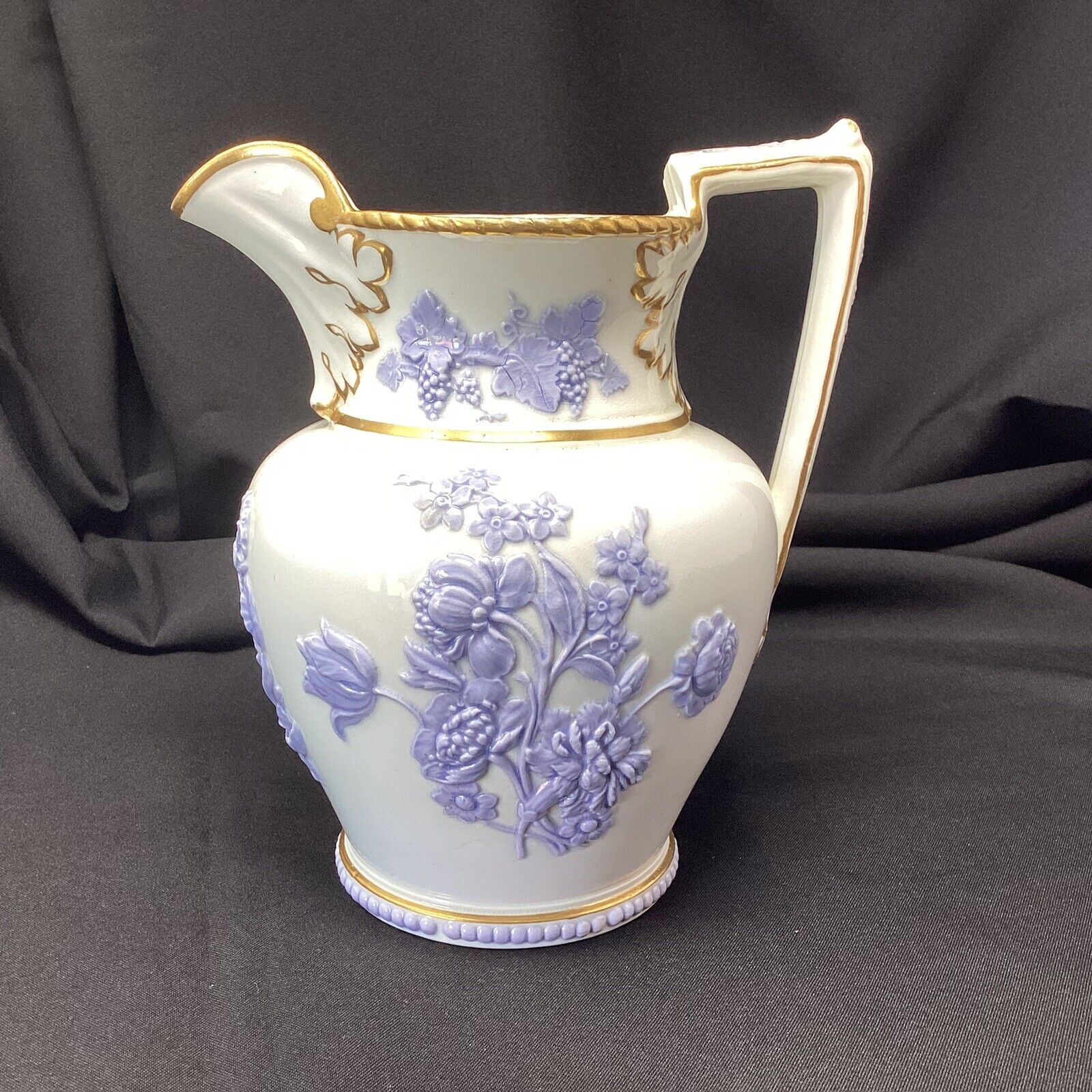 Rare New Hall Antique Lilac Sprigged Pottery Ale Water Jug Pitcher