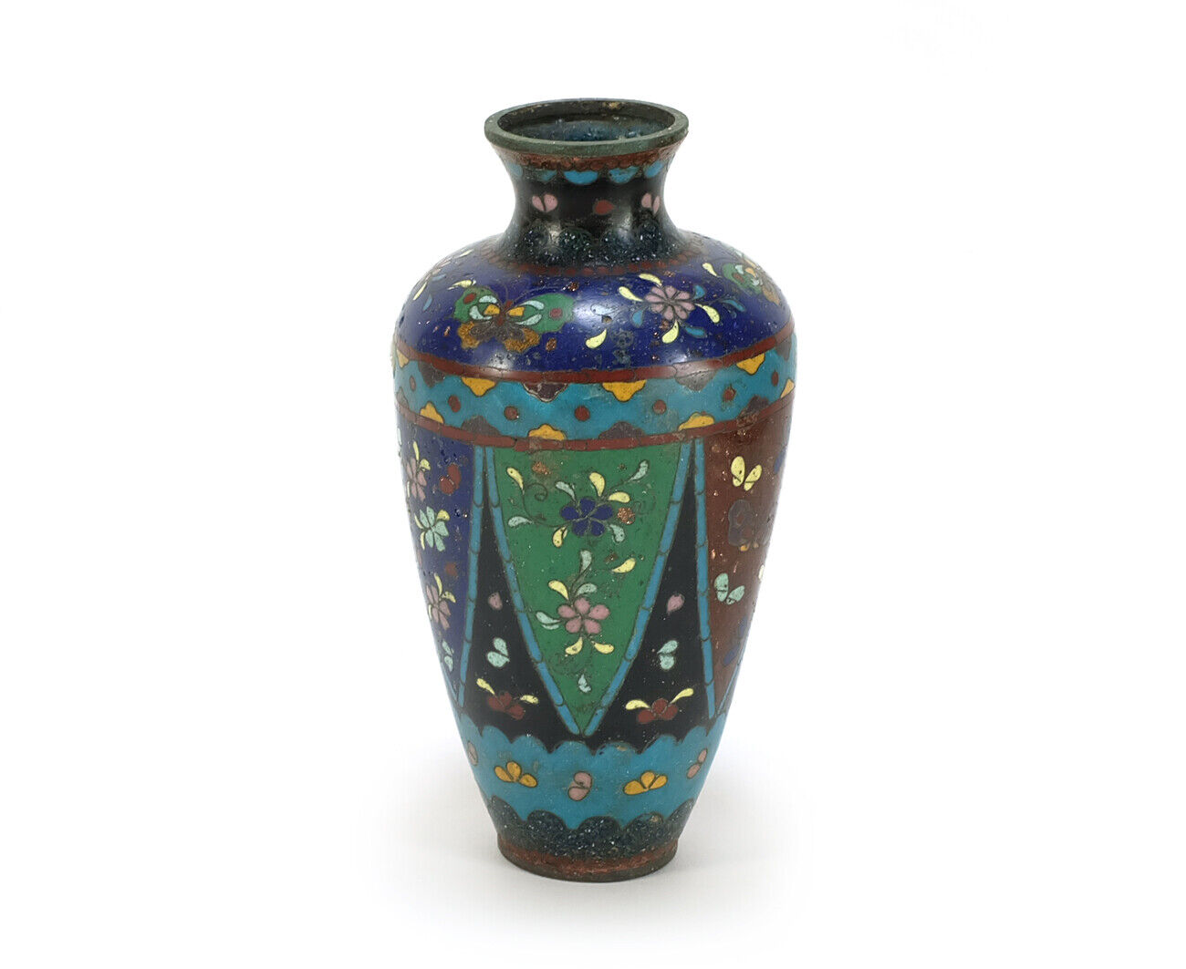 Meiji Period Antique Japanese Cloisonne Vase #1 • 6" Tall Butterflies & Flowers