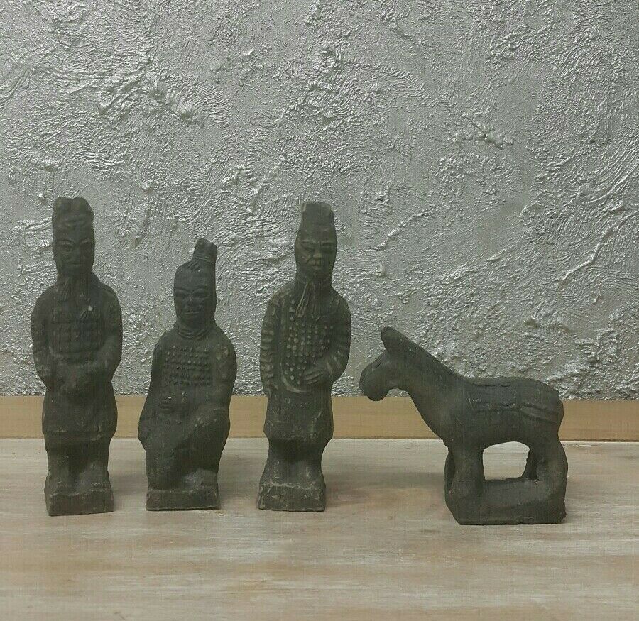 Set Antique Chinese Terracotta Warriors with Horse, Chinese Army Qin Shi Statue
