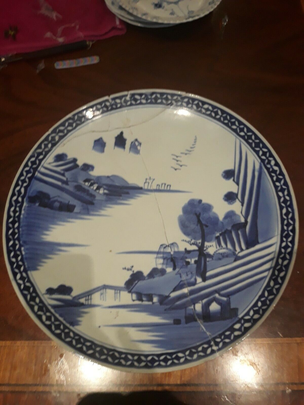 ANTIQUE JAPANESE PORCELAIN BLUE & WHITE CHARGER PLATE 18"