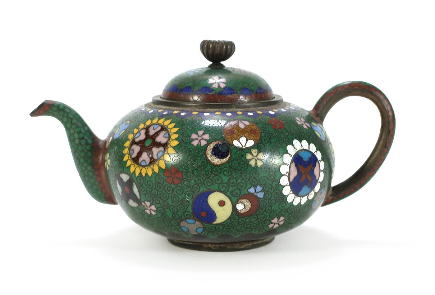 Meiji Period Japanese Antique Small Cloisonne Teapot • 3.25" Tall Late-1800s