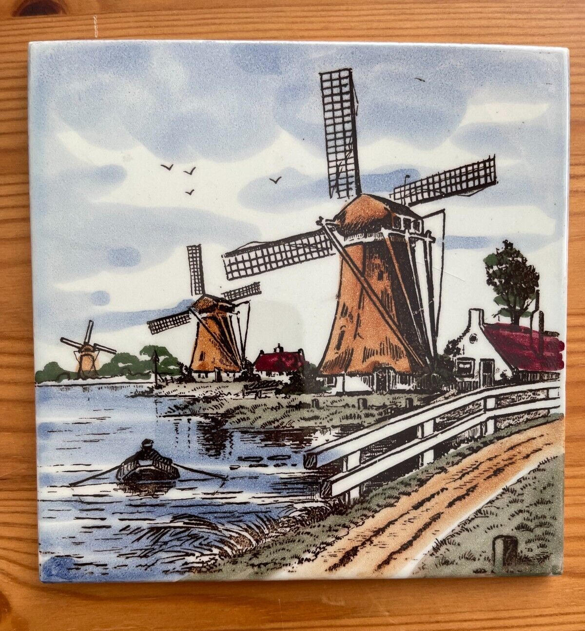Vintage Polychrome Dutch Delft Tile 1970s 6" Square Excellent Unused Condition