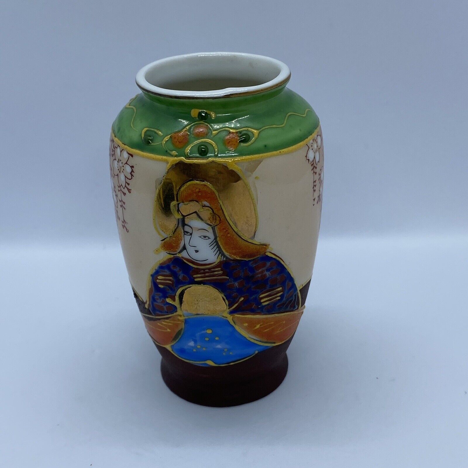 Vintage Japanese Porcelain Small Vase Hand Painted Raised Lustre