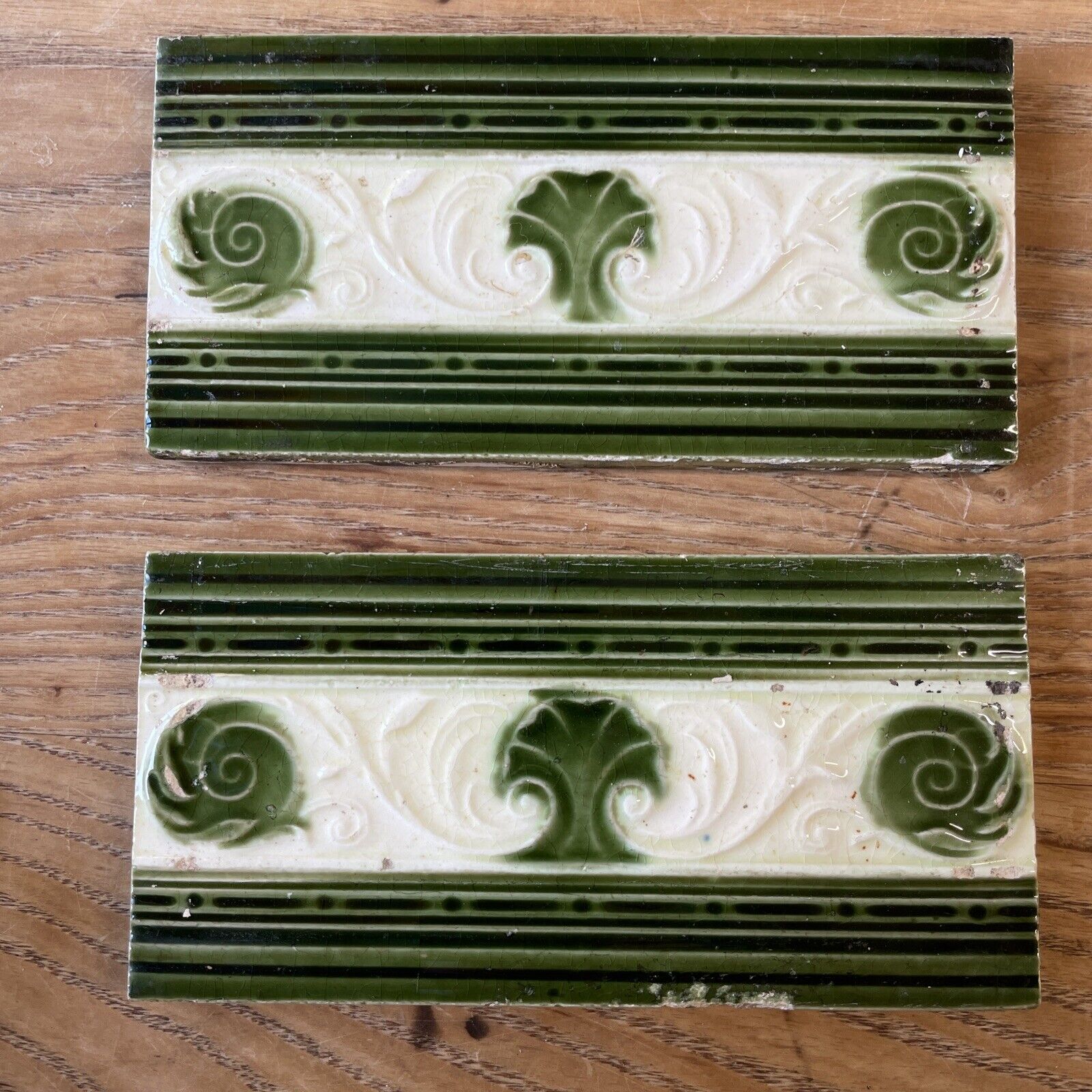Antique Set of two Fireplace Majolica Spacers Tiles C1900