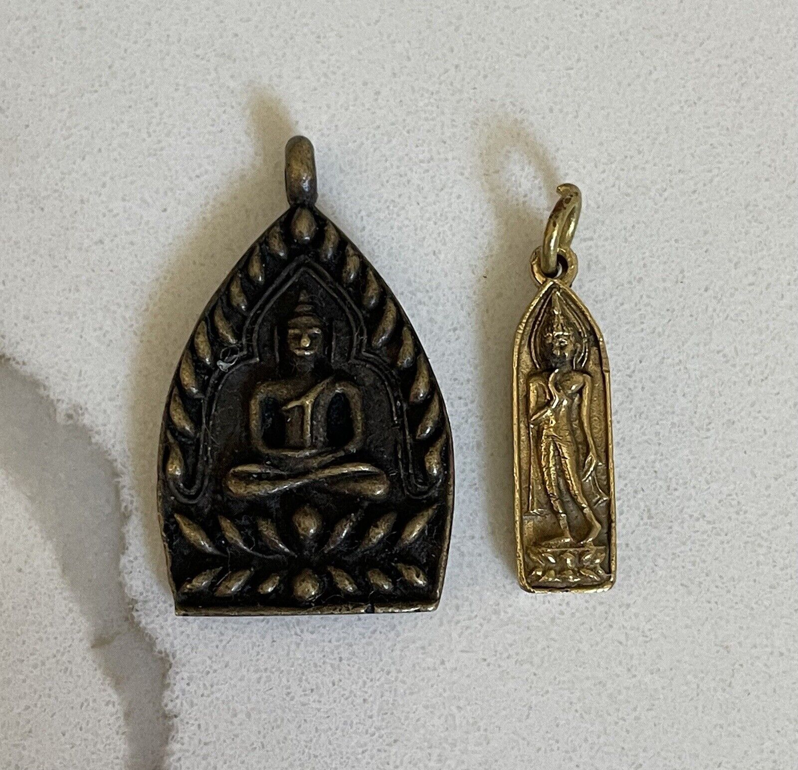 Set Of Two Thai Buddha Pendants, Thai Buddha Amulets, Brass And Bronze Buddha