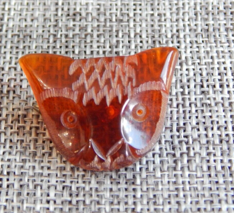 Antique Vtg Bakelite Button Cufflink Carved Owl ~Aprx: 1-1/8"~#816-B