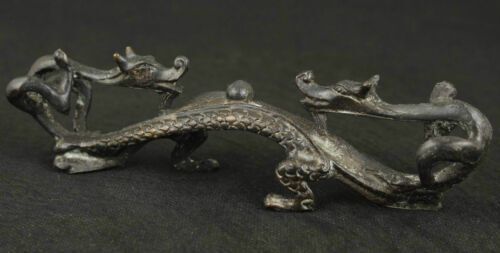 RARE CHINESE OLD BRONZE COLLECTABLE HANDWORK CARVED DRAGON STATUE PEN STAND