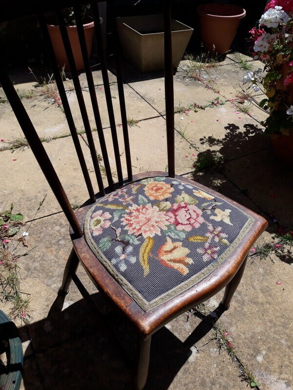 VINTAGE CHILDS CHAIR TAPESTRY SEAT C1800-1900s