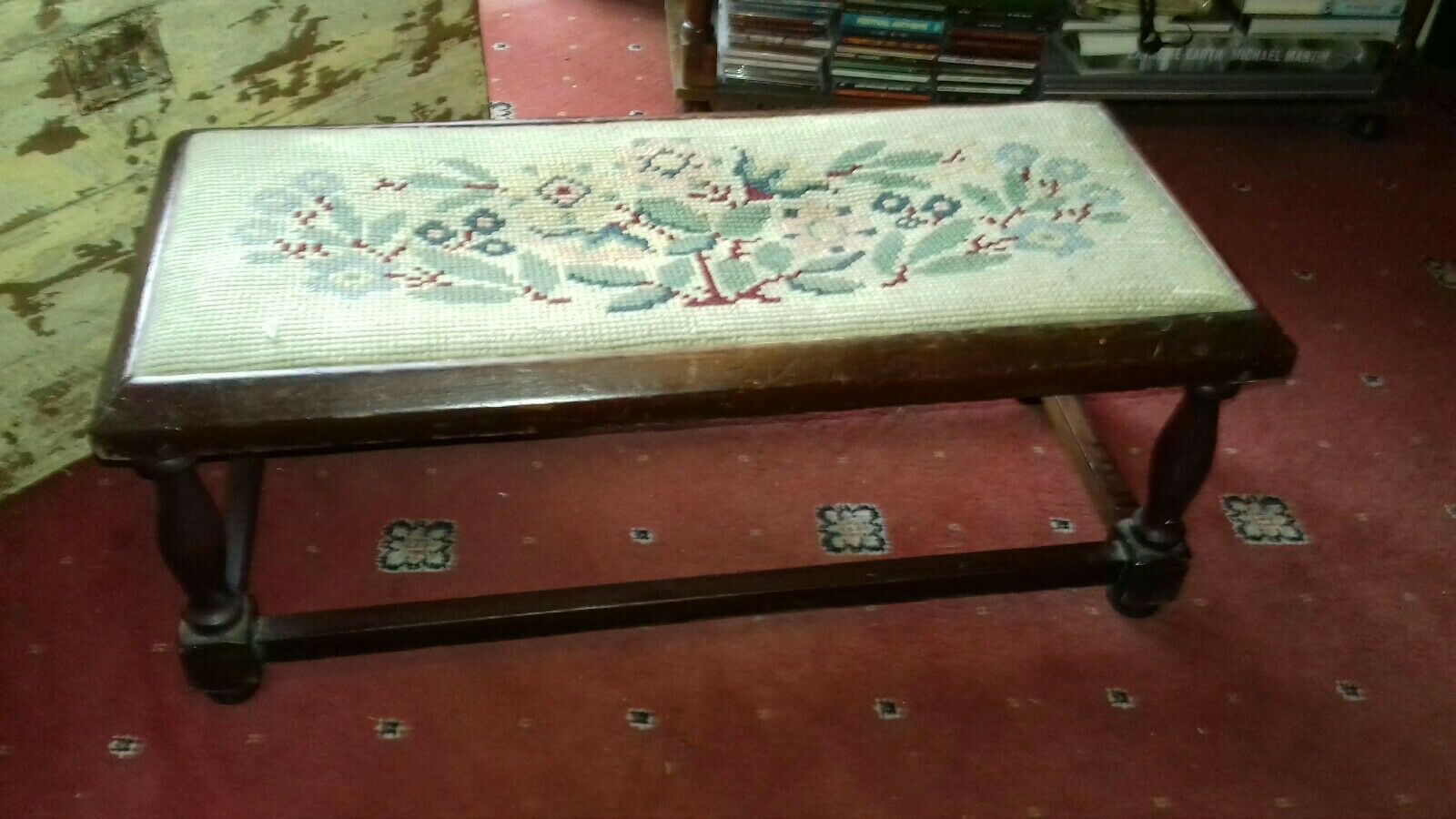 Antique Edwardian Fireside foot stool/chair Tapestry cover
