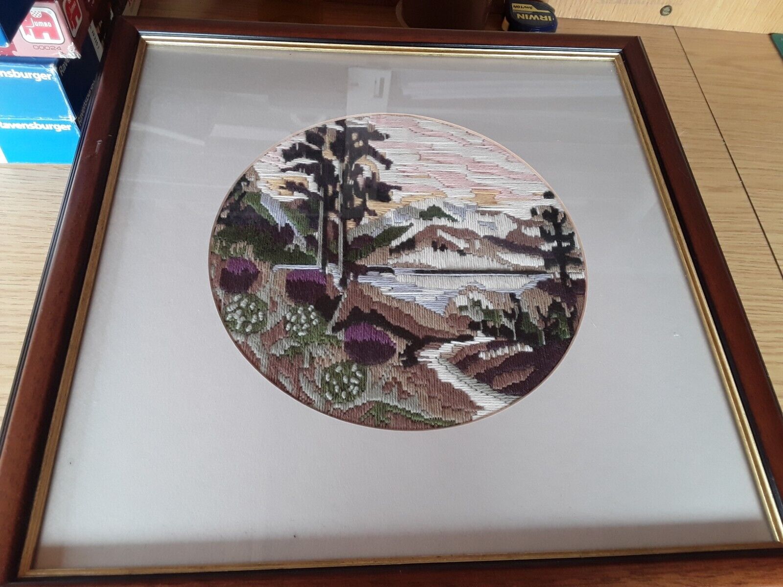 LARGE FRAMED TAPESTRY of landscape 17 x 17 inches