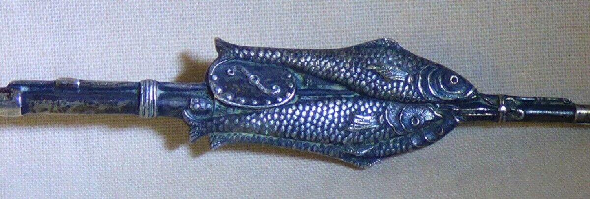 1886+ Sterling Silver Souvenir Spoon MACKINAC ARCH ROCK MI Fish Rod ALVIN 10.1gr