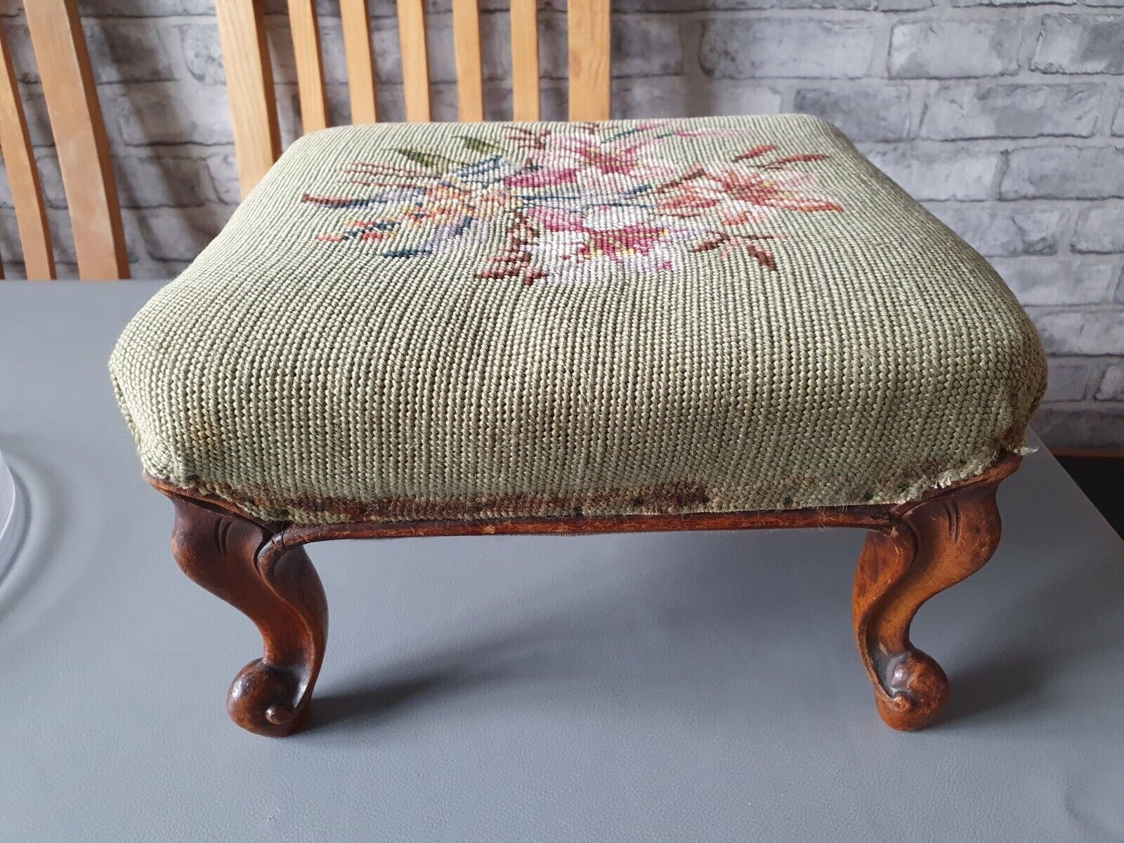 Antique Victorian Tapestry Foot Stool.