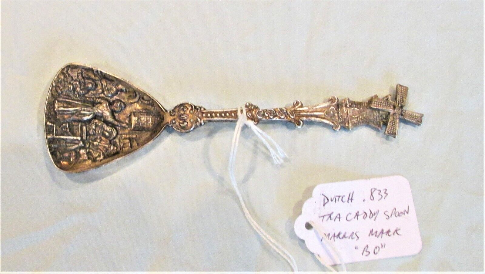 Dutch Repousse Tea Caddy Spoon, marked