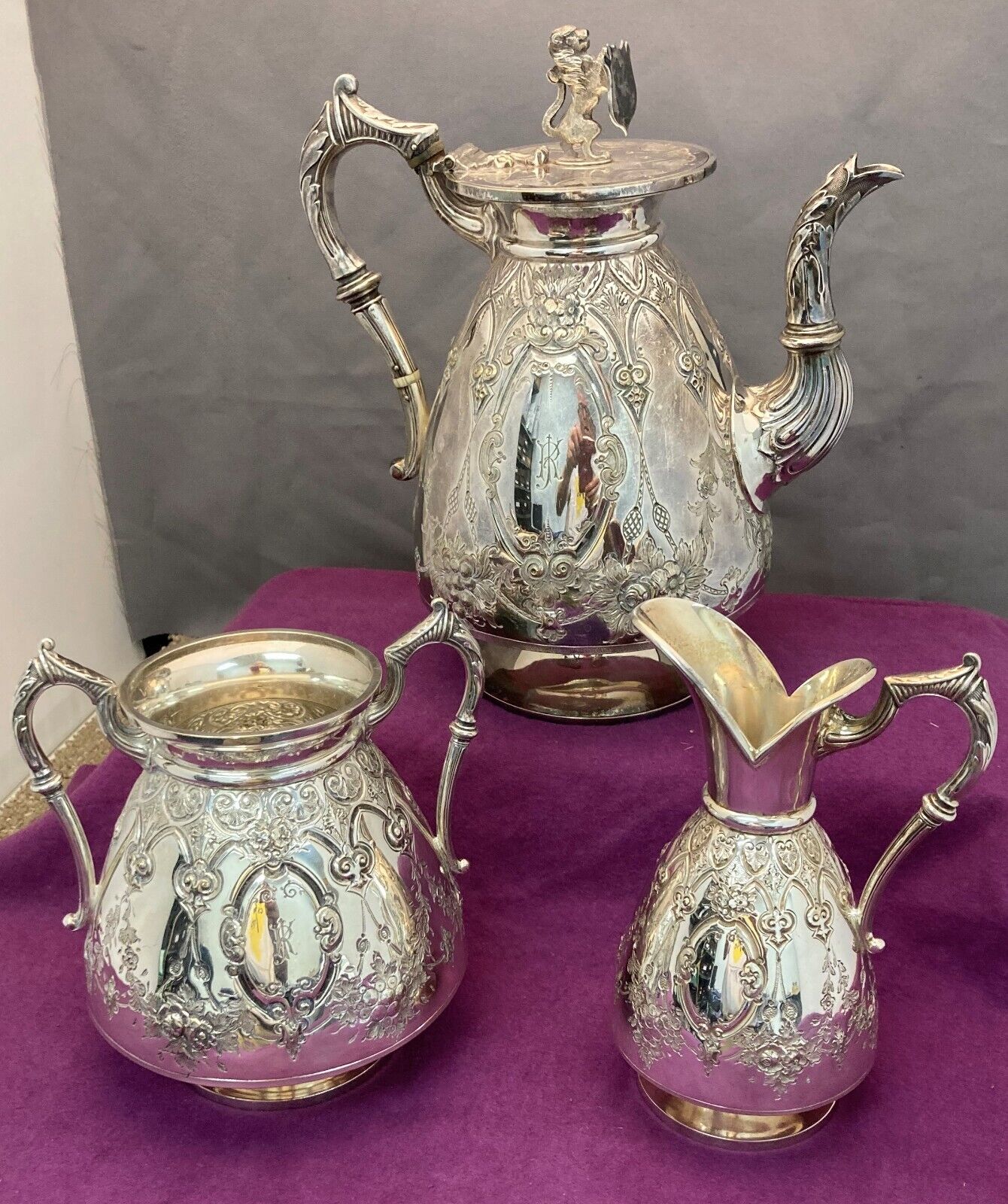 WALKER & HALL AESTHETIC MOVEMENT EP A1 SILVER-PLATED 3 PIECE TEA SET #5075